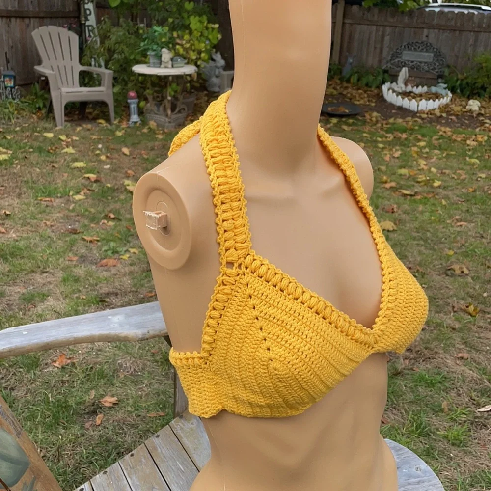 Handmade Crochet Bikini Top 100% Cotton Adjustable M-L-XL